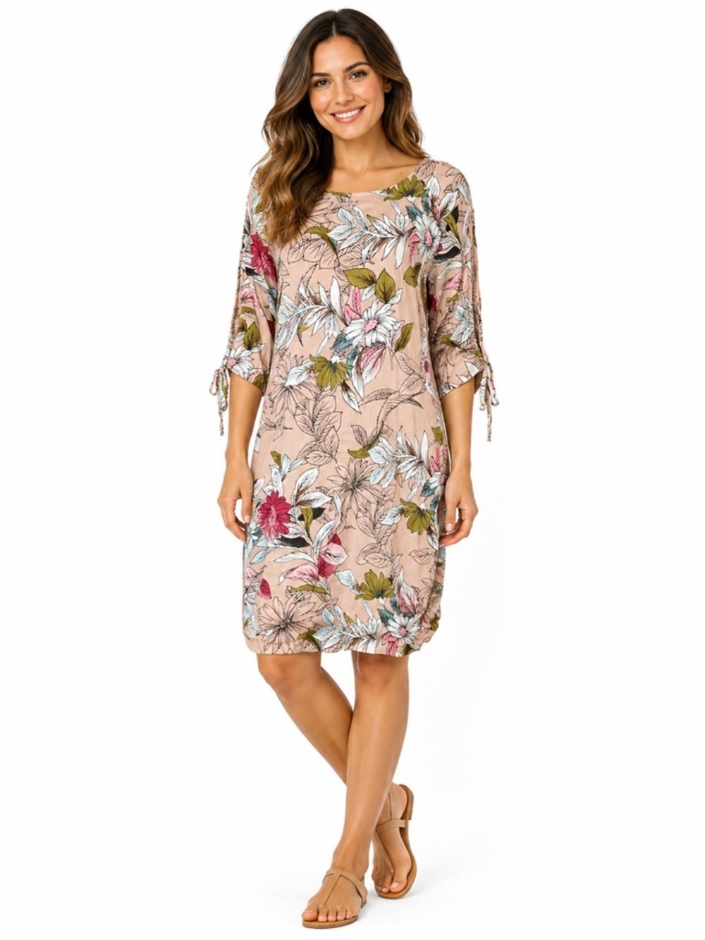Esqualo Pink Floral Midi Dress Size 6 Boho Chic Lightweight Summer Dress Mature